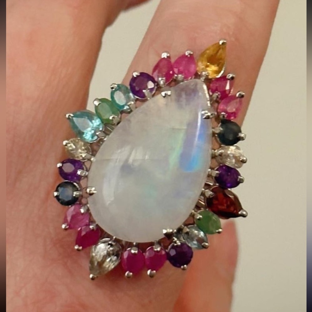 High-Quality Moonstone Multi Gemstone Statement 9… - image 2
